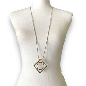 White House Black Market 34” Long Geometric Pendant Pendant Necklace Silver Gold